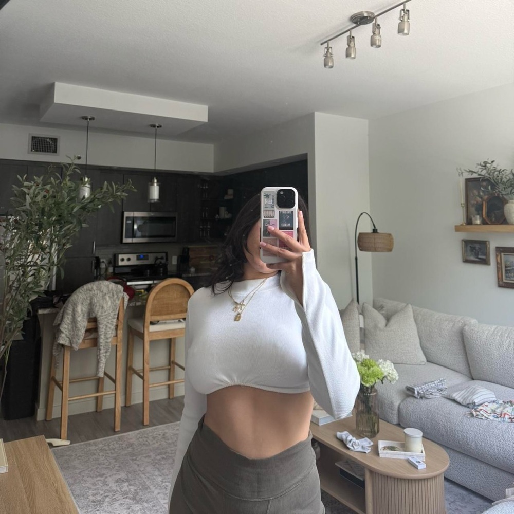 Nasty Gal Cream Ribbed Knit Top
